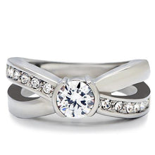 TK214 - High polished (no plating) Stainless Steel Ring with AAA Grade CZ  in Clear