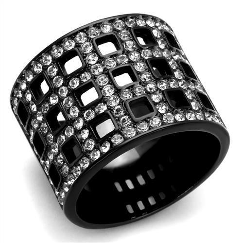 TK2155 - IP Black(Ion Plating) Stainless Steel Ring with Top Grade Crystal  in Black Diamond