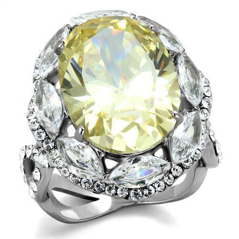 TK2162 - High polished (no plating) Stainless Steel Ring with AAA Grade CZ  in Citrine Yellow