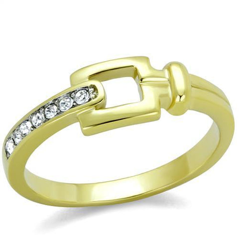 TK2164 - Two-Tone IP Gold (Ion Plating) Stainless Steel Ring with Top Grade Crystal  in Clear