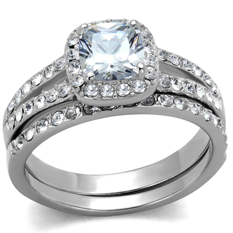 TK2180 - High polished (no plating) Stainless Steel Ring with AAA Grade CZ  in Clear