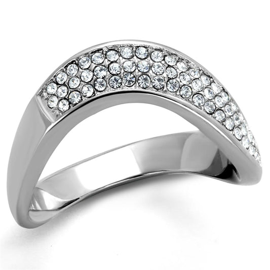 TK2181 - High polished (no plating) Stainless Steel Ring with Top Grade Crystal  in Clear