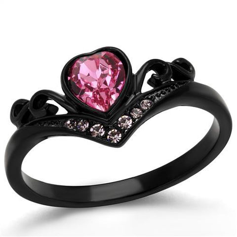 TK2192 - IP Black(Ion Plating) Stainless Steel Ring with Top Grade Crystal  in Rose