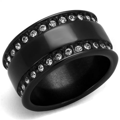 TK2195 - IP Black(Ion Plating) Stainless Steel Ring with Top Grade Crystal  in Clear