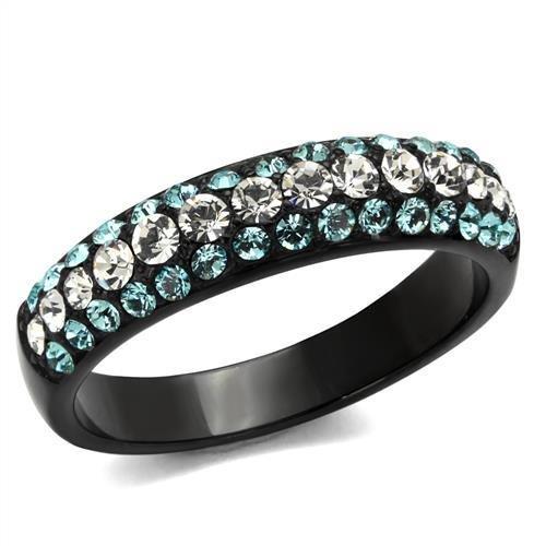 TK2205 - IP Black(Ion Plating) Stainless Steel Ring with Top Grade Crystal  in Sea Blue