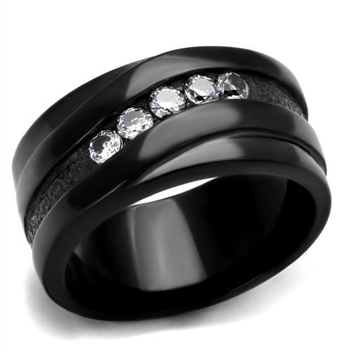 TK2210 - IP Black(Ion Plating) Stainless Steel Ring with AAA Grade CZ  in Clear