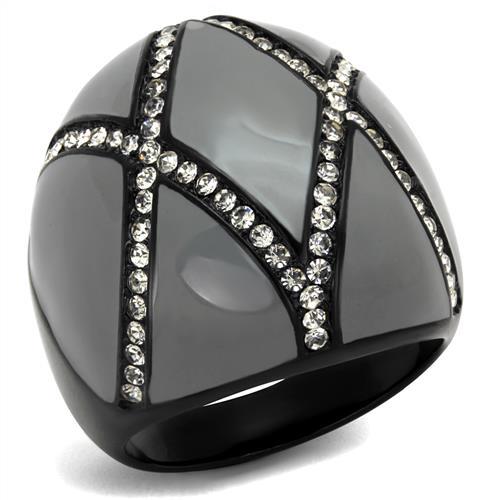 TK2216 - IP Black(Ion Plating) Stainless Steel Ring with Top Grade Crystal  in Clear