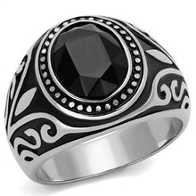 TK2231 - High polished (no plating) Stainless Steel Ring with Top Grade Crystal  in Jet