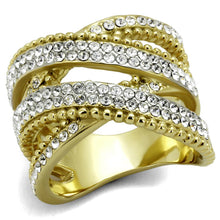 TK2252 - Two-Tone IP Gold (Ion Plating) Stainless Steel Ring with Top Grade Crystal  in Clear