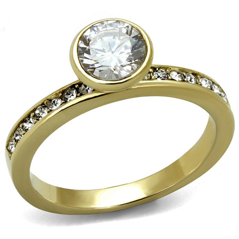 TK2254 - IP Gold(Ion Plating) Stainless Steel Ring with AAA Grade CZ  in Clear