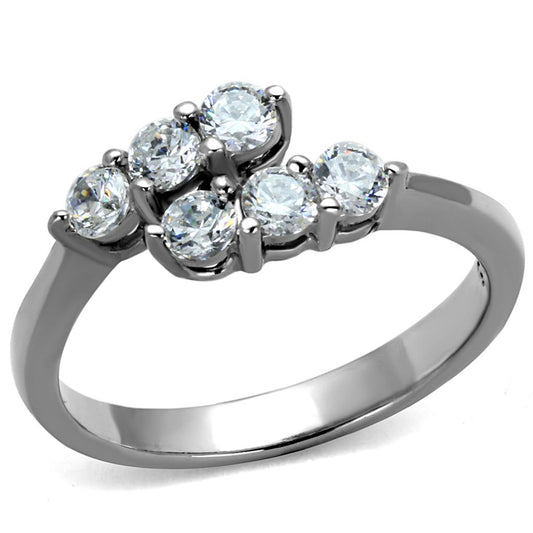 TK2259 - High polished (no plating) Stainless Steel Ring with AAA Grade CZ  in Clear