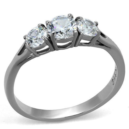 TK2260 - High polished (no plating) Stainless Steel Ring with AAA Grade CZ  in Clear