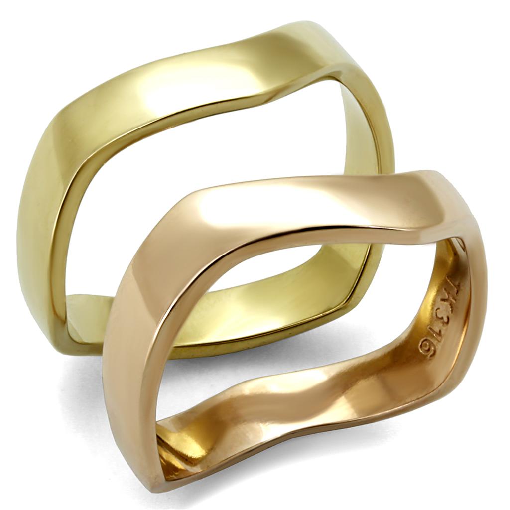 TK2265 - IP Gold & IP Rose Gold (Ion Plating) Stainless Steel Ring with No Stone