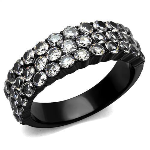 TK2277 - IP Black(Ion Plating) Stainless Steel Ring with AAA Grade CZ  in Clear