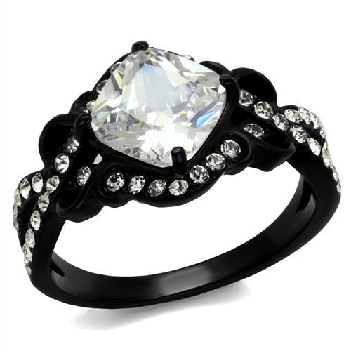 TK2288 - IP Black(Ion Plating) Stainless Steel Ring with AAA Grade CZ  in Clear