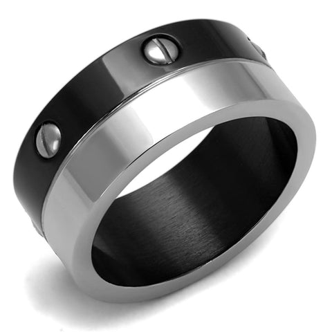 TK2397 - Two-Tone IP Black (Ion Plating) Stainless Steel Ring with No Stone