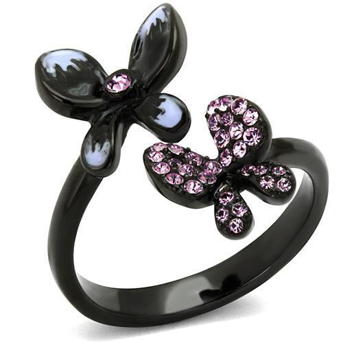 TK2554 - IP Black(Ion Plating) Stainless Steel Ring with Top Grade Crystal  in Light Amethyst