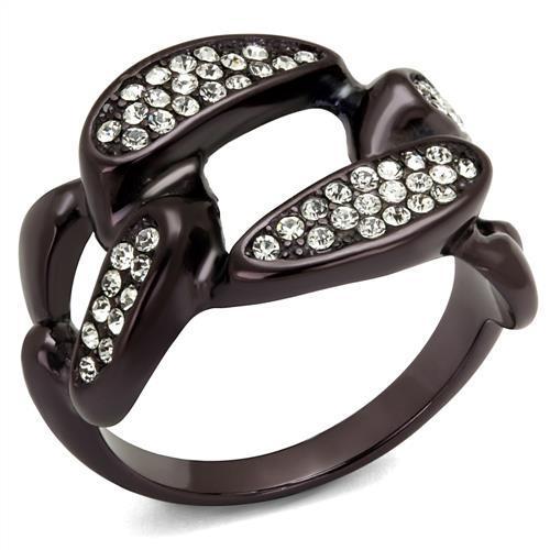 TK2558 - IP Dark Brown (IP coffee) Stainless Steel Ring with Top Grade Crystal  in Clear