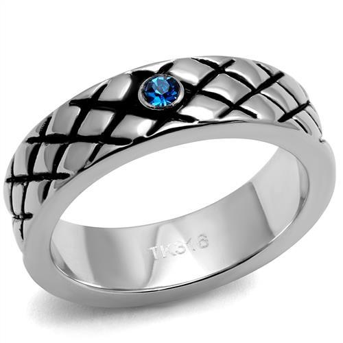 TK2565 - High polished (no plating) Stainless Steel Ring with Top Grade Crystal  in Sea Blue