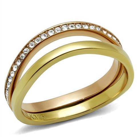 TK2613 - IP Gold & IP Rose Gold (Ion Plating) Stainless Steel Ring with Top Grade Crystal  in Clear