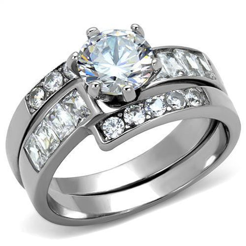 TK2616 - No Plating Stainless Steel Ring with AAA Grade CZ  in Clear