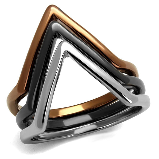 TK2649 - Three Tone IP (IP Light Coffee & IP Light Black & High Polished) Stainless Steel Ring with No Stone