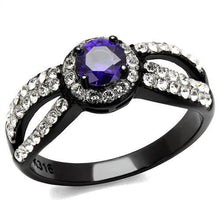 TK2653 - Two-Tone IP Black (Ion Plating) Stainless Steel Ring with AAA Grade CZ  in Tanzanite