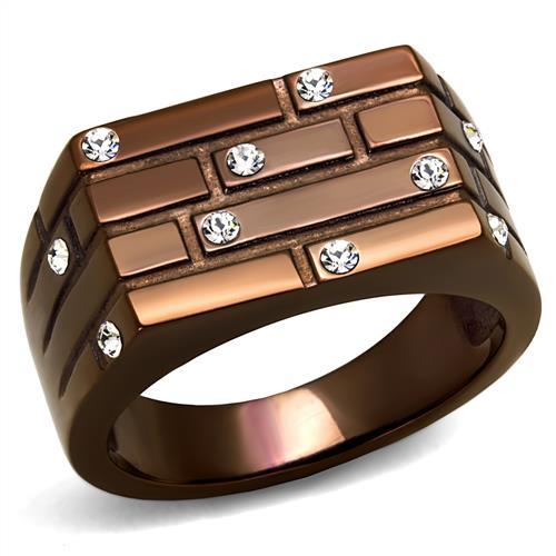 TK2664 - IP Coffee light Stainless Steel Ring with Top Grade Crystal  in Clear