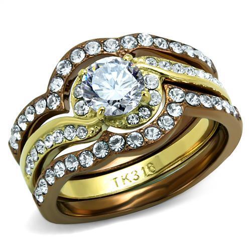 TK2669 - IP Gold & IP Light Brown (IP Light coffee) Stainless Steel Ring with AAA Grade CZ  in Clear