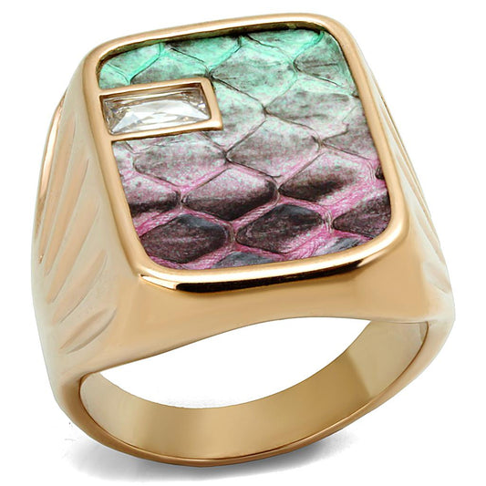 TK2737 - IP Rose Gold(Ion Plating) Stainless Steel Ring with Leather  in Multi Color