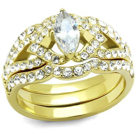 TK2743 - IP Gold(Ion Plating) Stainless Steel Ring with AAA Grade CZ  in Clear
