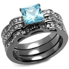 TK2748 - IP Light Black  (IP Gun) Stainless Steel Ring with AAA Grade CZ  in Sea Blue