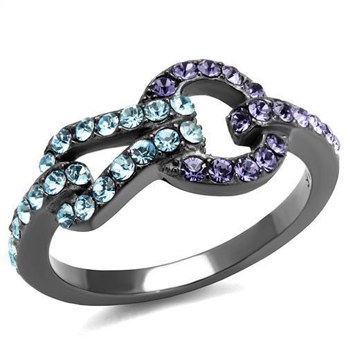 TK2752 - IP Light Black  (IP Gun) Stainless Steel Ring with Top Grade Crystal  in Tanzanite