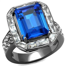 TK2758 - IP Light Black  (IP Gun) Stainless Steel Ring with Top Grade Crystal  in Capri Blue