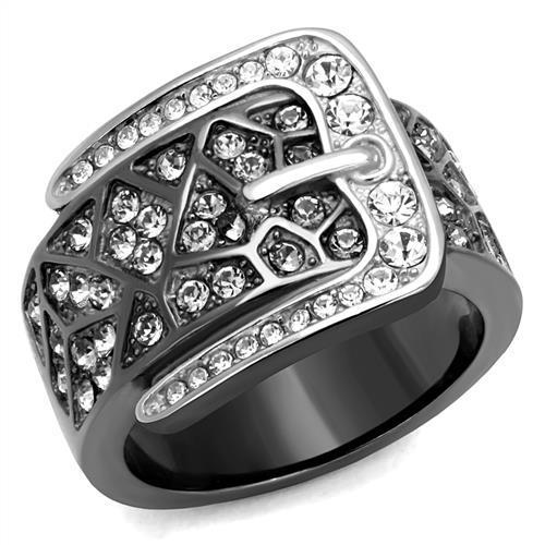 TK2769 - Two-Tone IP Black Stainless Steel Ring with Top Grade Crystal  in Black Diamond