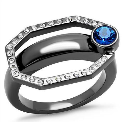 TK2809 - IP Light Black  (IP Gun) Stainless Steel Ring with Top Grade Crystal  in Capri Blue