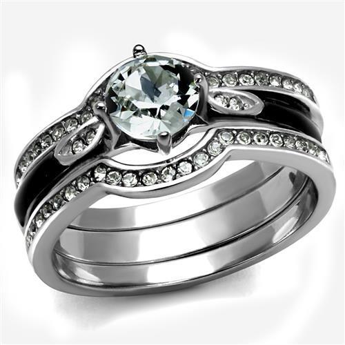 TK2843 - High polished (no plating) Stainless Steel Ring with Top Grade Crystal  in Clear