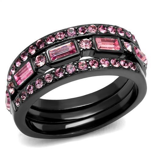 TK2844 - IP Light Black  (IP Gun) Stainless Steel Ring with Top Grade Crystal  in Multi Color