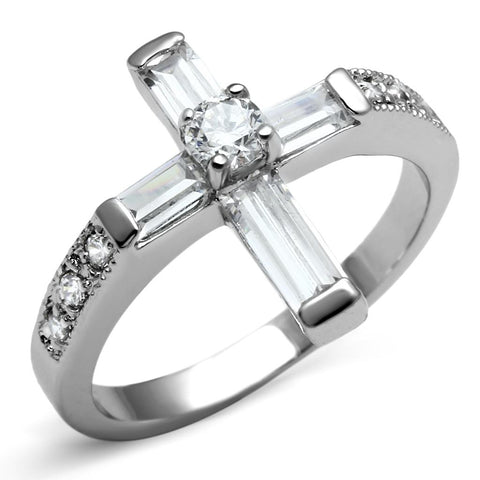 TK2871 - High polished (no plating) Stainless Steel Ring with AAA Grade CZ  in Clear