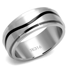 TK2929 - High polished (no plating) Stainless Steel Ring with Epoxy  in Jet