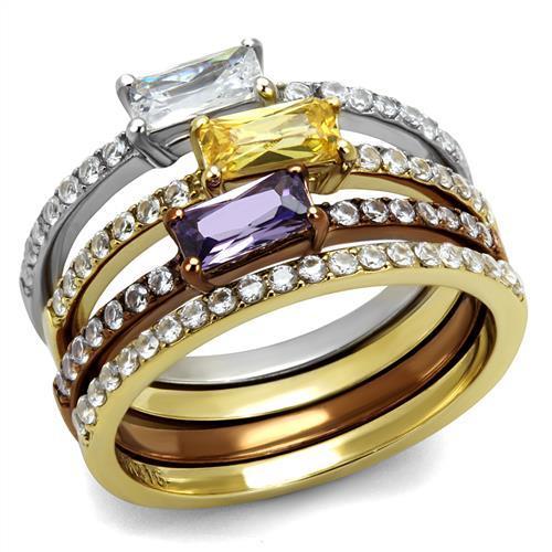 TK2960 - Three Tone IP (IP Gold & IP Light coffee & High Polished) Stainless Steel Ring with AAA Grade CZ  in Multi Color