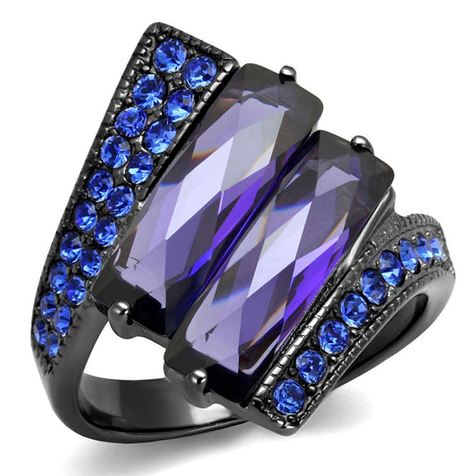 TK2996 - IP Light Black  (IP Gun) Stainless Steel Ring with AAA Grade CZ  in Tanzanite