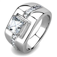 TK3011 - High polished (no plating) Stainless Steel Ring with AAA Grade CZ  in Clear