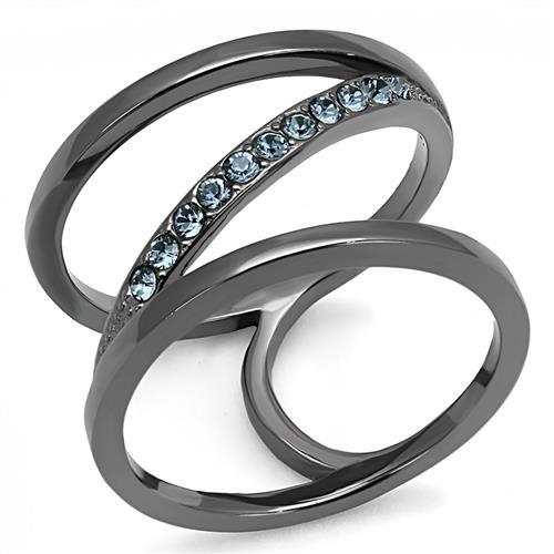 TK3038 - IP Light Black  (IP Gun) Stainless Steel Ring with Top Grade Crystal  in Capri Blue