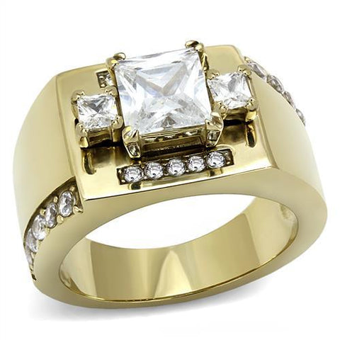 TK3078 - IP Gold(Ion Plating) Stainless Steel Ring with AAA Grade CZ  in Clear