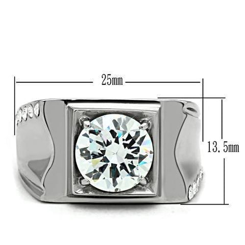 TK311 - High polished (no plating) Stainless Steel Ring with AAA Grade CZ  in Clear