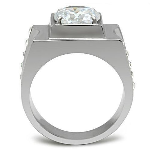 TK311 - High polished (no plating) Stainless Steel Ring with AAA Grade CZ  in Clear