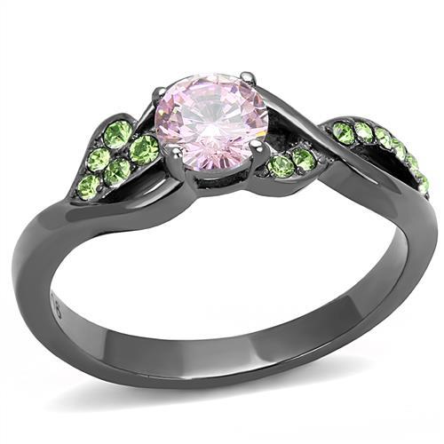 TK3132 - IP Light Black  (IP Gun) Stainless Steel Ring with AAA Grade CZ  in Rose