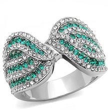 TK3142 - High polished (no plating) Stainless Steel Ring with Top Grade Crystal  in Emerald