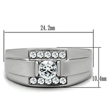 TK314 - High polished (no plating) Stainless Steel Ring with AAA Grade CZ  in Clear